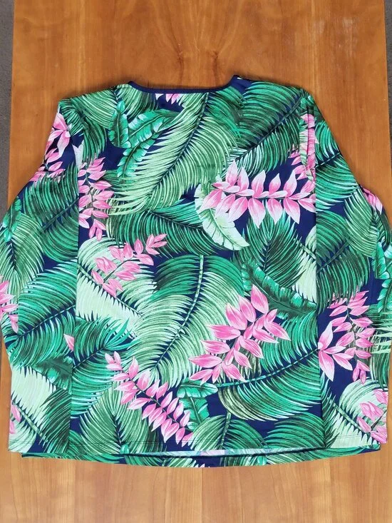 Lands' End Women's Tropical Floral Print Long Sleeve Rash Guard Swim Shirt - L - Picture 5 of 6